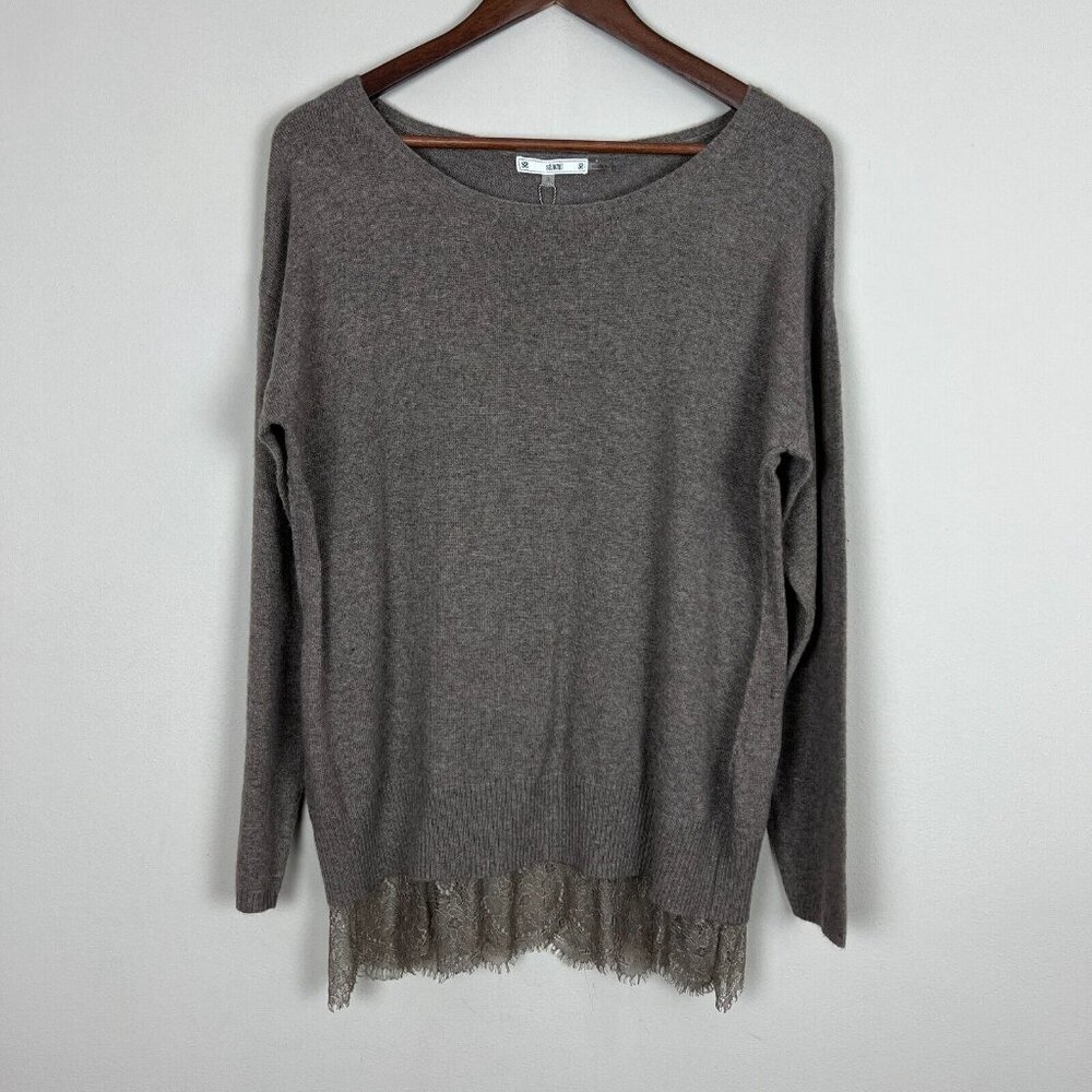Sioni Tunic Sweater Womens Small Brown Cashmere Wool Blend Knit Layered Lace Hem